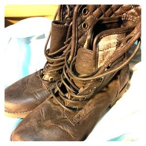 Black Combat Boots with Plaid Detail